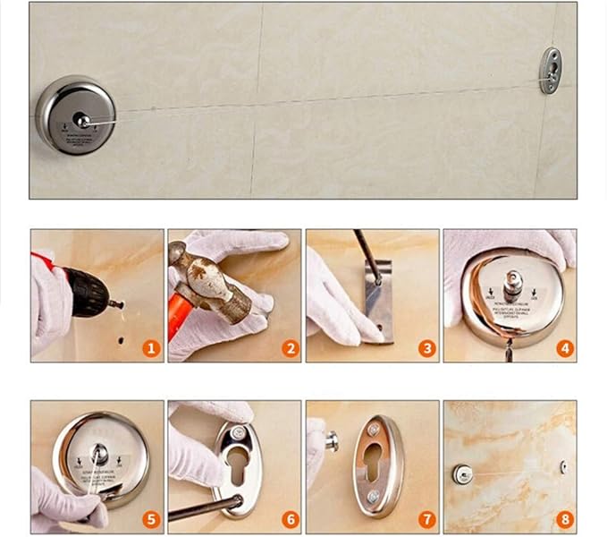 Retractable Clothesline 304 Stainless Steel Durable with Heavy Duty Adjustable Rope Shower Clothes Line for Outdoor and Indoor