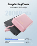 Portable Charger 20000mAh, 22.5W Power Bank Fast Charging, High Capacity Cell Phone Portable Power Banks with for iPhone, Samsung, Android etc, Travel Essential (Pink)