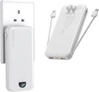 Ffnpua Portable Charger with Wall Plug, 10000mAh USB C Power Bank Fast Charging, External Battery Pack with Built in Cables, Digital Display, 5 Output 4 Input for iPhone Android Cell Phone Tablet