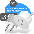 OREI American USA To European plug adapter – Type E/F schuko plug adapter - Use in Germany, France, & more - CE Certified – For Mobile, Laptop & Camera Chargers - 12 Pack