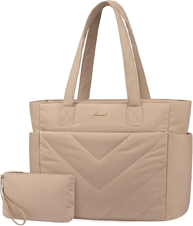 LOVEVOOK Tote Bag for Women, Puffer Work Travel Handbag with Zipper for Teacher Nurse, Quilted Cute Laptop Shoulder Gym Bag