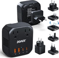 DOACE 100-240V to 100-120V Voltage Converter US to Europe for Hair Dryer - 2000W Converter for European Travel, Power Converter Adapter Combo with 2 PD/QC & UK/AU/US/IT/European Travel Plug Adapters