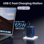 130W USB C Wall Charger,GaN III 3-Port Fast Charging Station,PD QC Foldable Charger Block Portable 65W USB C Laptop Adapter for MacBook Pro/Air,iPad Pro,Galaxy S23,Dell XPS 13,iPhone 16