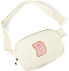 Gitus Belt Bag Fanny Pack Crossbody Bags with Initial Letter Patch Cute Stuff Birthday Gifts for Teenager Girls Trendy Preppy Stuff for Teen Girls Cool Stuff for Teens (Ivory-D)