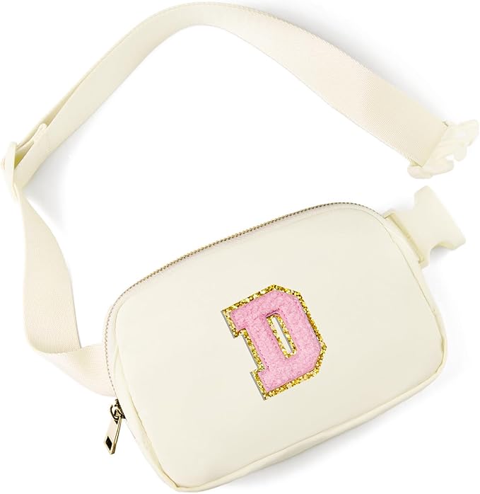 Gitus Belt Bag Fanny Pack Crossbody Bags with Initial Letter Patch Cute Stuff Birthday Gifts for Teenager Girls Trendy Preppy Stuff for Teen Girls Cool Stuff for Teens (Ivory-D)