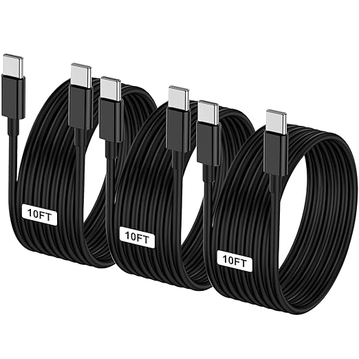 LOFPYE 3-Pack Black 10FT 60W USB C to USB C Cable, Type C Fast Charging Cable for iPhone Air 17 16e 16 15 Pro Plus Pro Max，for Galaxy S25/S24, for iPad Pro/Air/mini, for MacBook Pro/Air and More
