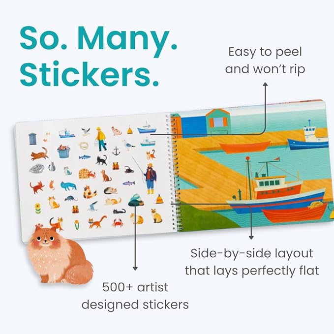 Hello Cats 500+ Sticker Book for Girls by Cupkin Toddler Airplane Activity Coloring + Sticker Book, Road Trip Essentials, 2 Coloring Pages + Scenes for Ages 2–8 Years