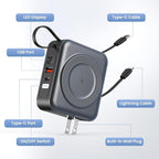 for Magsafe Portable Charger with AC Wall Plug, 6-in-1 Magnetic Wireless Power Bank 10000mAh Built-in Cables, 22.5W Type-C in&Out Fast Charging Battery Pack for iPhone 17/16/15/14/13/12 Series, Gray