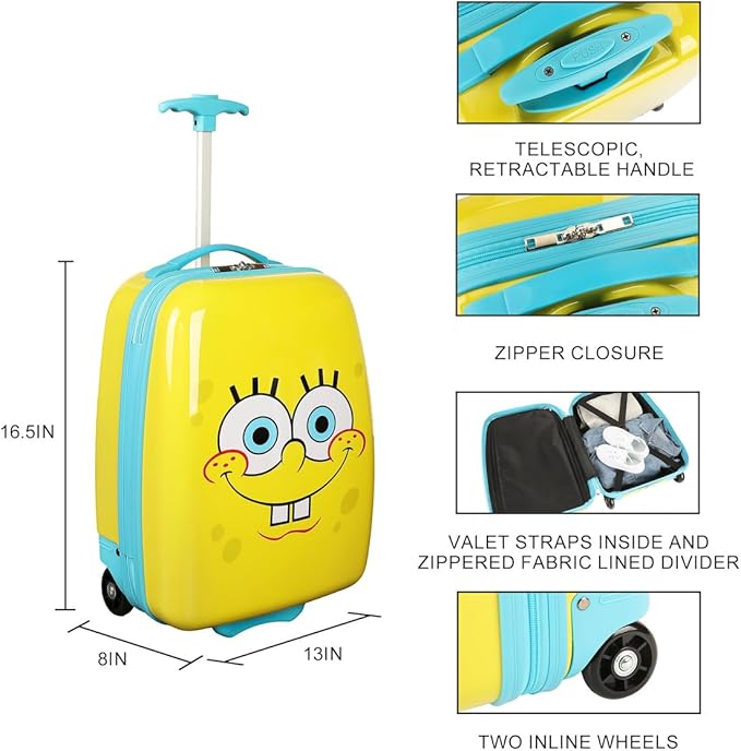 Bioworld Spongebob Squarepants Face 16.5" Youth 2-Wheel Luggage