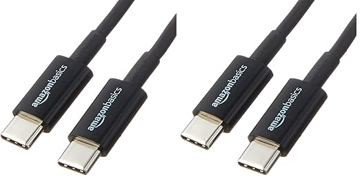 Amazon Basics USB-C to USB-C 2.0 Fast Charging Cable, 480Mbps Speed, USB-IF Certified, for Apple iPhone 16/15, iPad, Samsung Galaxy, Tablets, Laptops, 3 Foot, Black (Pack of 2)