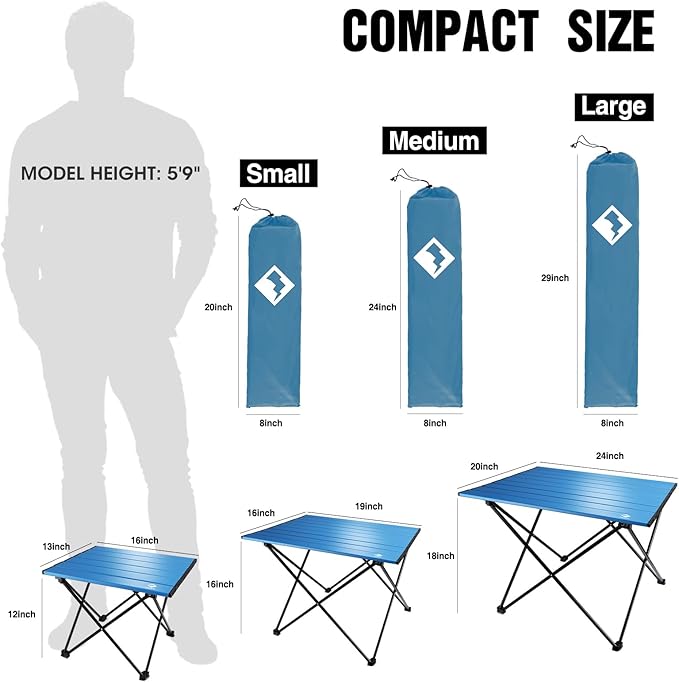VILLEY Portable Camping Side Table, Ultralight Aluminum Folding Beach Table with Carry Bag for Outdoor Cooking, Picnic, Camp, Boat, Travel