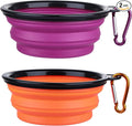 Dog Bowl Pet Collapsible Bowls, 2 Pack Collapsible Dog Water Bowls for Cats Dogs, Portable Pet Feeding Watering Dish for Walking Parking Traveling with 2 Carabiners (Small, Orange+Purple)