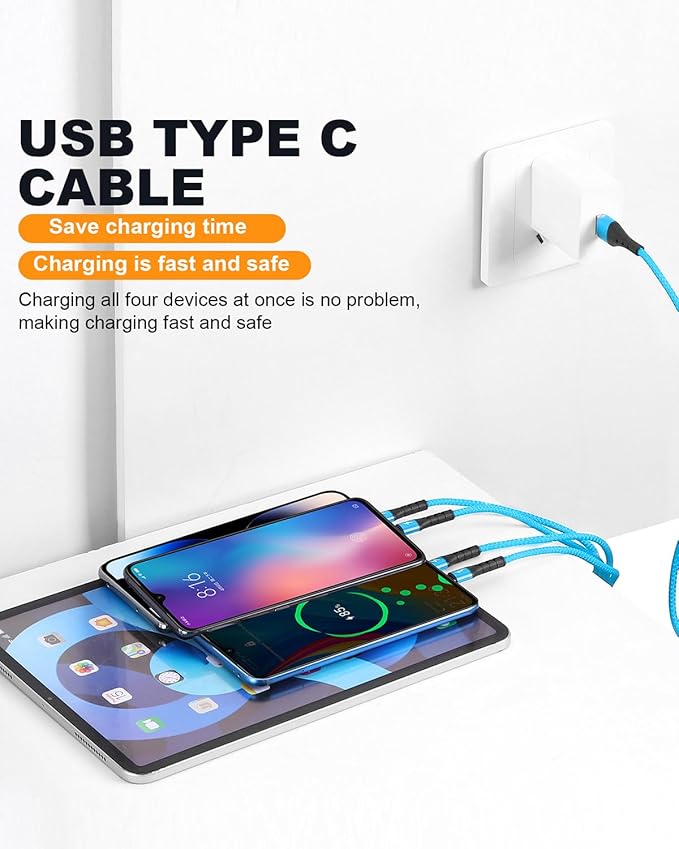 SIQIWO Multi USB C Cable Fast Charging, [4FT/2 Pack] QC 3.0(3A) USB C Splitter Cable, 4 in 1 Charger Cord with 4 Type C Ports, for iPhone 17/16/15 Series, iPad Air/Pro, Samsung Galaxy S25, Pixel, PS5