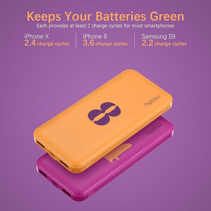 Miady 2-Pack 10000mAh Dual USB Portable Charger, Type-C Fast Charging Power Bank, Backup Battery Pack Compatible with iPhone 16/15/14/13 Galaxy S24/22 iPad Android etc (Yellow+Purple)
