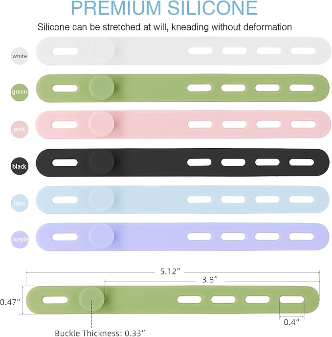 Donruby 30Pcs Silicone Cable Ties - Reusable & Washable with Locking Buckles, Adjustable Fastening Cable Management Straps, Multi-Purpose High Elasticity Cord Organizer (6 Colors)