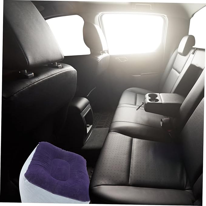 Inflatable Foot Rest Pillow Flocking PVC Travel Cushion for Airplane Train Car Comfortable Foot Massage Stool for Outdoor Trips Grey Blue