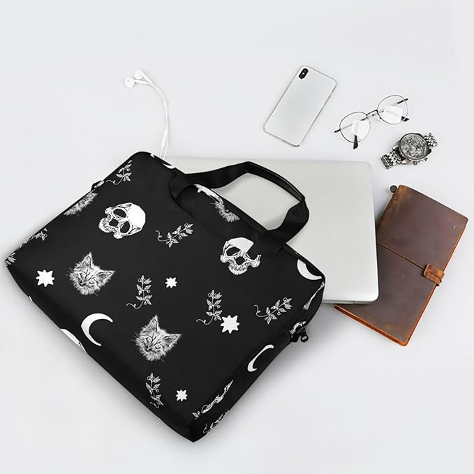 Skull Cat Moon Laptop Case 15.6 inch Computer Bag Waterproof Laptop Briefcase Laptop Bag for Women & Men