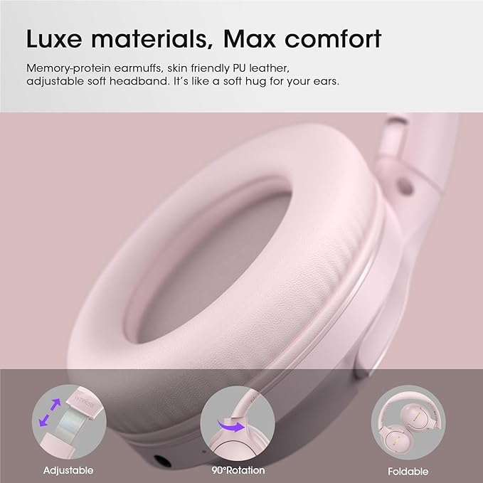 YUMONDEAR Bluetooth Headphones Over Ear, 80 Hrs Playtime Wireless Headphones with ENC Mic, Deep Bass EQ, Foldable Comfort for Travel, Gym & Commuting, Stocking Stuffers