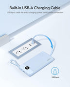VRURC Portable Charger for iPhone, Built in Cables & Lanyard Power Bank 10000mAh, Compact USB C Charging Bank 5 Outputs for Multi Devices,Travel Essential for Hiking Camping Business Cruise Ship-Blue