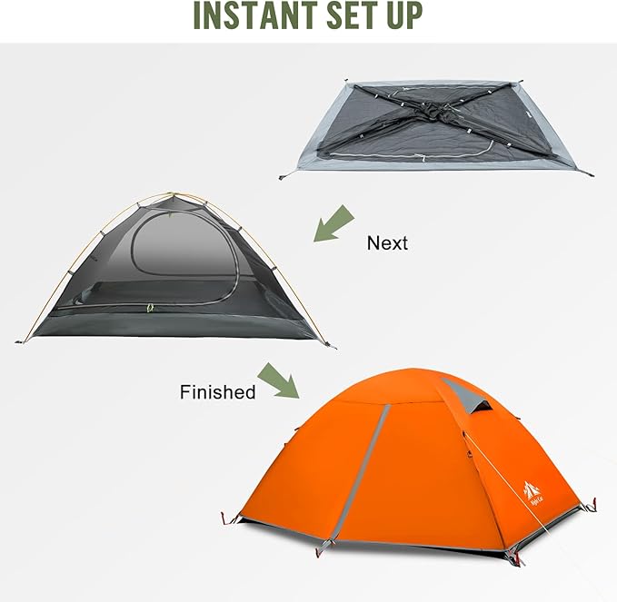 Night Cat 2-Persons Backpacking Tent: Waterproof Lightweight Camping Tent for Two People Hiking Outdoor Mountain with Aluminum Poles and Rainfly Green