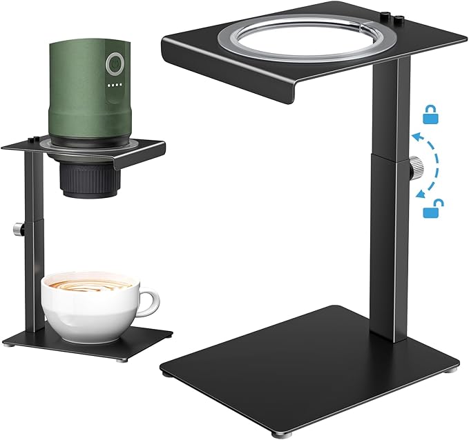 Portable Coffee Maker Stand,Adjustable-height Pour Over Dripper Stand with Base,Espresso Machine Holder for Home,Desk,Travel,Camping( Square/Black)