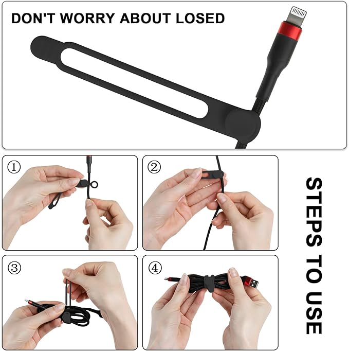 16Pcs Silicone Cable Straps Wire Organizer for Bundling Earphone, Phone Charger, Computer Cords, Reusable Cable Ties Cord Organizer in Home,Office,Kitchen,School(Black)