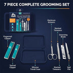 RBX Nail Clipper Set for Men, 7 Pcs Deluxe Grooming Kit for Men - Includes Toe & Finger Nail Clippers, Nail File, Slanted Tweezer, Manicure Scissors, Comes in Silicone Travel Case