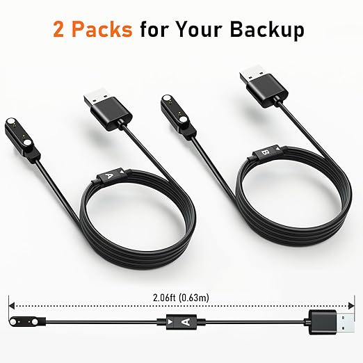 Audiovance 2-Pack AB762 Reversible Smartwatch Charger – Innovative Magnetic Charging Cable, Solves Polarity Mismatch, Universal for All 7.62mm-Pin-Pitch Smart Watches