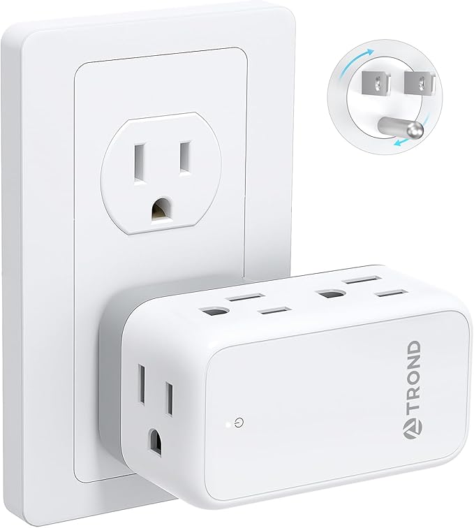 TROND Outlet Extender with 360 Rotating Plug, 6 AC Outlet Splitter, Turn One into Multiple Sideways Plug Adapter, Small Power Extension for Home Office Travel Cruise Ship Essentials