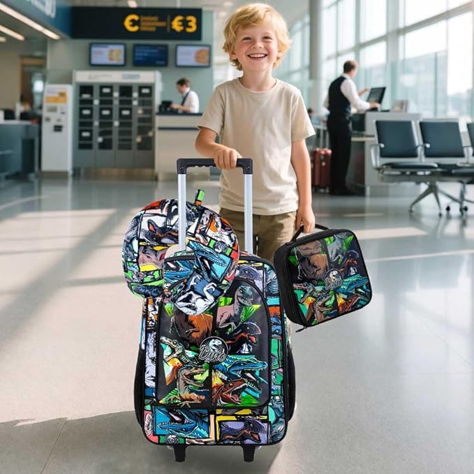 WZLVO Kids Luggage for Boys and Girls, Cute Dinosaur Unicorn Rolling Wheels Suitcase for Toddler Children