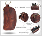 Leather Toiletry Bag for Men | Grooming Travel Kit | With Waterproof Lining | By Aaron Leather (Dark Brown)