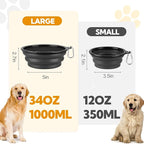 Collapsible Dog Bowl Large 2 Pack, Dog Water Bowls for Travels, Portable Foldable Pet Bowls Feeding Watering Dish for Parking Walking Camping with 2 Carabiners Clip (34oz, Large,Black+Grey)