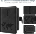Passport Holder Wallet Cover Personalized Letter A-Z Travel Wallet RFID Blocking Passport Cover Wallet Case for Travel Passport Book Holders for Women and Men, Black-I