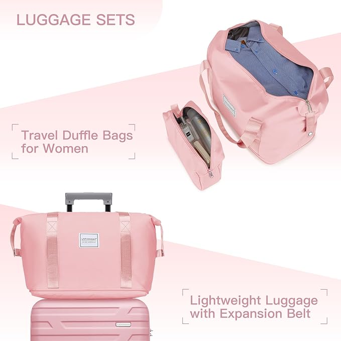6 Piece Luggage Sets with Bags, Lightweight Expandable Checked Luggage Sets, Hardshell ABS Spinner Wheels Carry on Suitcase with TSA Lock, for Travel, Women Men (Pink, 18/20/24/28inch+2bags)