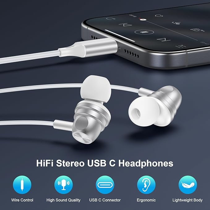 USB C Google Headphones Wired Earbuds for Google Pixel 10a,10 Pro XL/Fold,10Pro,10,9a,9 Pro XL,9,8a,8Pro,8,7a,7Pro,7,6a,6Pro,6,5a,5,4a,4XL,3a,3XL,3,2, in Ear Type C Pixel 10 Wired Ear Buds Earphones