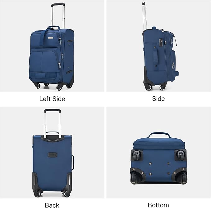 Hanke 20 Inch Softside Expandable Carry On Luggage with Spinner Wheels, Rolling Suitcase Travel Luggage with TSA Approved Luggage,Blue
