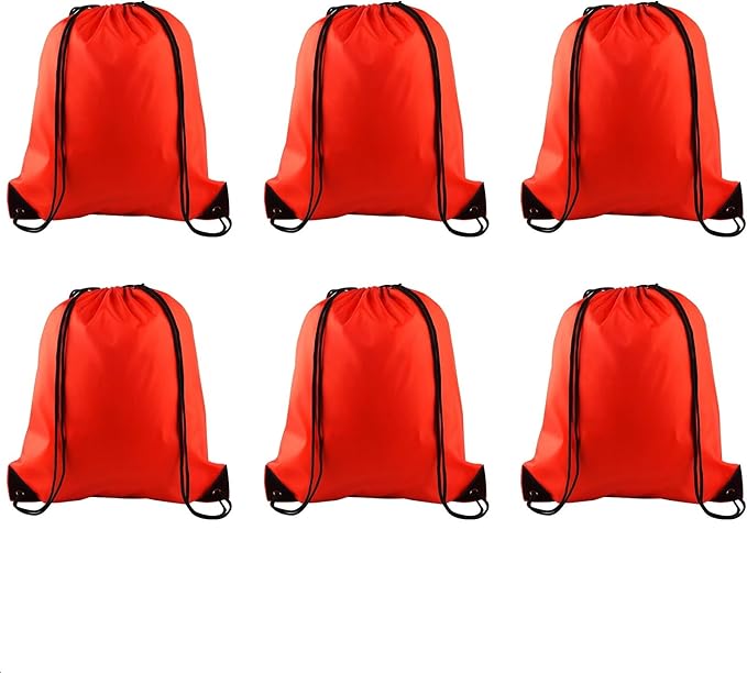 PLULON 6 Pcs Drawstring Bags Bulk Red Drawstring Backpack String Backpack Cinch Sack Sport Gym Backpack Bags for Yoga Traveling Outdoor Sports