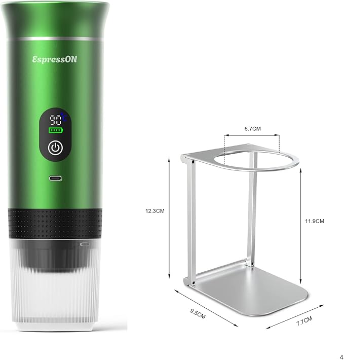 Portable Espresso Coffee Maker Rechargeable Self Heating Machine For Travel Car 3 in 1 Ground Coffee and NS Capsules 20 Bar Pressure Smart LED Display Camping Office With Stand Holder (GREEN)