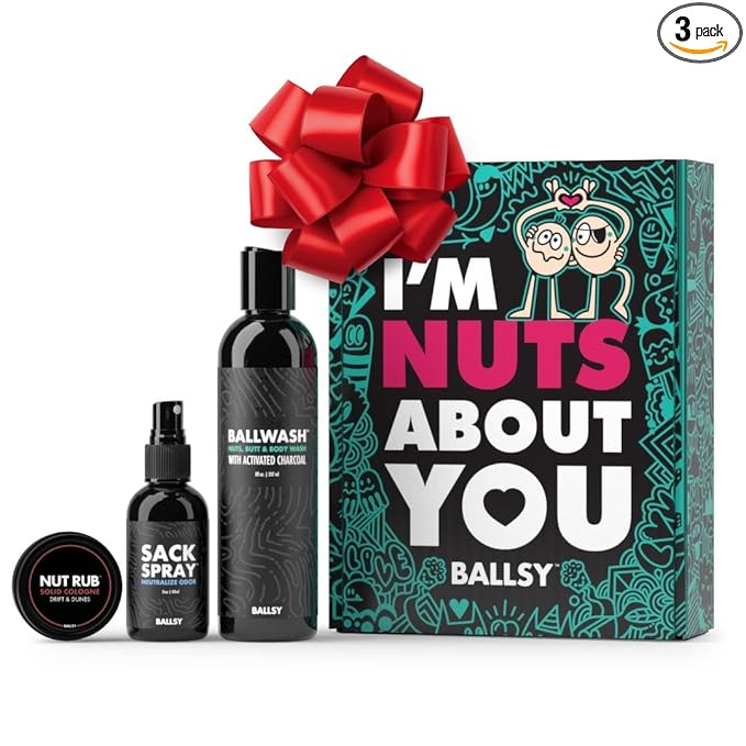 Ballsy Nuts About You Sack Pack, Men's Fresh Kit, Gift for Valentine's Day, Includes Ballwash, Sack Spray and NutRub, Drift & Dunes