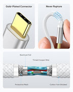 SUNGUY Android Auto USB C Cable, 5FT USB C 3.1 Gen 2 Braided 3A Fast Charging & 10Gbps Data Transfer Type C CarPlay Cable, for iPhone 17 16 15 Pro Max, Galaxy S24 S23, Pixel 7 6,SSD (White)
