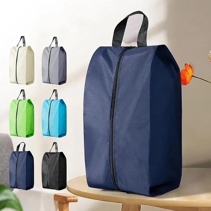 5Pcs XL Travel Shoe Bags Portable Travel Gifts Shoe Organizer with Zipper Closure, Waterproof Nylon Shoe Storage Organizer with Handle Travel Bags For Men and Women, Navy