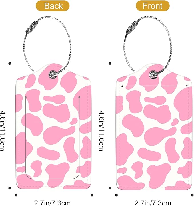 2Pack Luggage Tags for Suitcases, Cute Unique Pu Leather Cruise Luggage Tag with Privacy Cover ID Label Address Card and Metal Ring Suitable for Women Men Kids Travel Bag Pink Milk Pattern