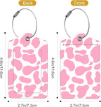 2Pack Luggage Tags for Suitcases, Cute Unique Pu Leather Cruise Luggage Tag with Privacy Cover ID Label Address Card and Metal Ring Suitable for Women Men Kids Travel Bag Pink Milk Pattern