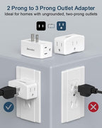 2 Prong to 3 Prong Outlet Adapter, BEONDON 3-Sided Wall Plug Extender with 3 AC Outlets for Non-Grounded Older Houses, Polarized Type-A Plug, 3 Pack