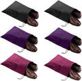 6 Pack Waterproof Nylon Shoe Bags Travel Bags for Men Women (Black+Rose Red+Purple, 15.1"(L) x12.2"(W))