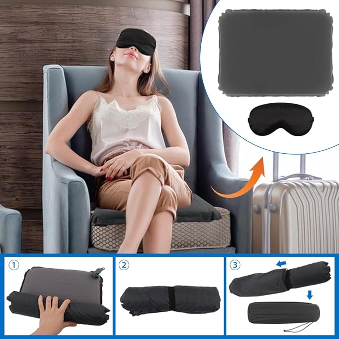 Portable Self-Inflating Seat Cushion, Portable Travel Cushion Airplane Seat, Memory Foam Sitting Pad for Travel Airplane Car Bleachers Backpacking Office(Grey)