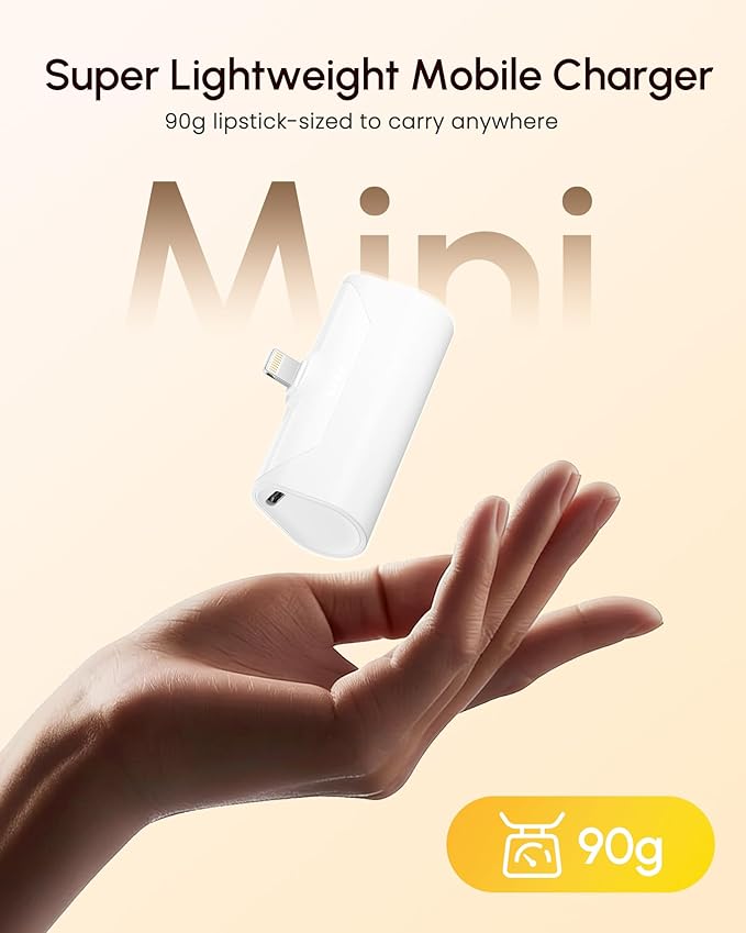Handy White Portable Charger for Lightning, 4800mah Power Bank Compatible with iPhone 14 Pro, Compact Mobile Battery Pack Charger for iPhone 12/14plus/13/XS/XR/SE/6S/7/8/11 Series