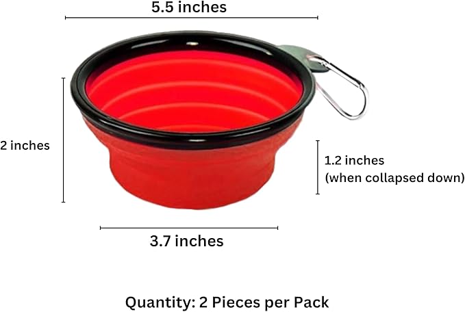 SunGrow Collapsible Dog Travel Bowls, 2 Portable Pet Travel Water and Feeding Bowls, Food-Grade Containers, Carabiner Clip for Easy Storage, Dishwasher-Friendly, Low Footprint, Feed Dog/Cat Anywhere