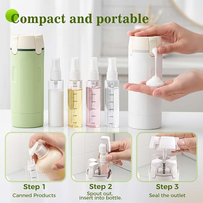 HISKI 4 in 1 Travel Bottles for Toiletries,Portable Travel Toiletries Bottle Set, Portable Containers for Shampoo Lotion Conditioner Cream Transparent with Scale and Label (White-2PC)