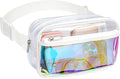 Veckle Holographic Fanny Pack for Women - Plus Size 35-51 Inch Iridescent Clear Belt Bag, Adjustable Crossbody Waist Bag for Concert, Festivals, Raves, Theme Parks, White